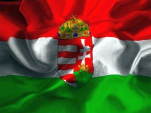 La bandiera dell'Ungheria con lo stemma in centro 